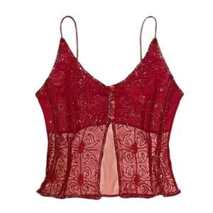 Deadstock Vintage Y2K 90s sheer red mesh tank top Size M
